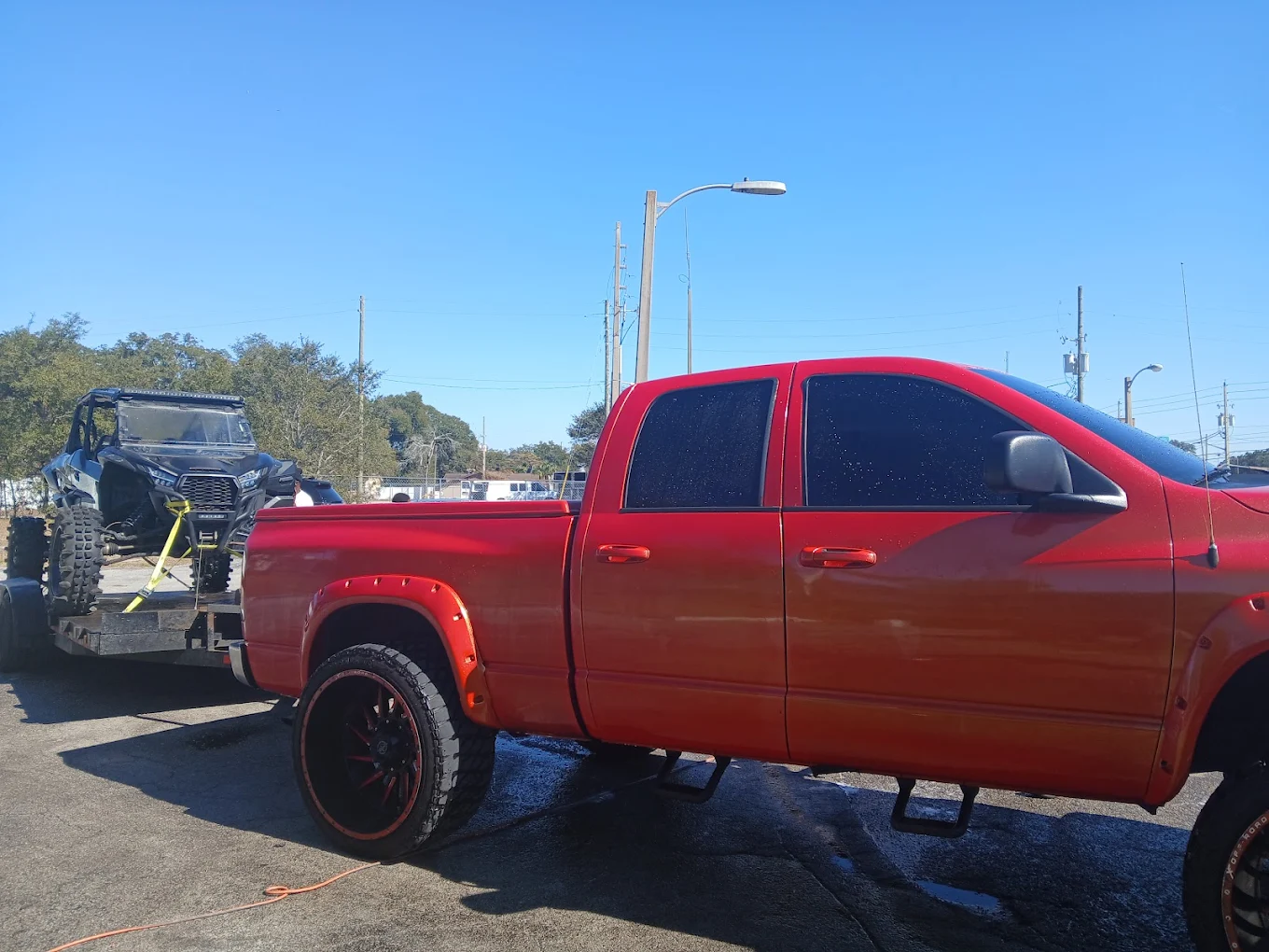 Lifted Dodge Ram truck wash